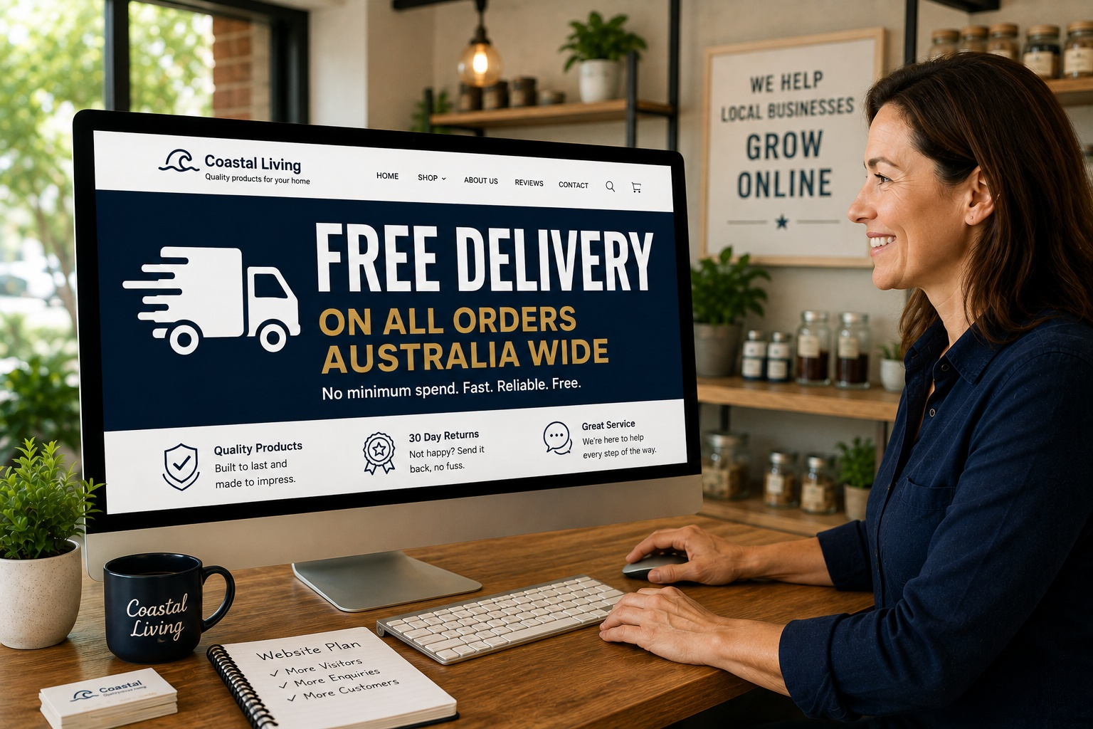 Free delivery offer displayed prominently on a business website